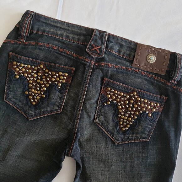 Y2K Antik Denim Grunge Embroidered Studded Capri Jeans SZ 27 - Picture 9 of 10